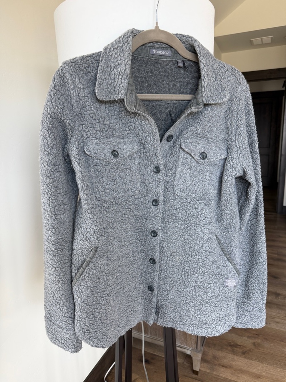 Toad & Co Telluride Heritage grey wool blend Sherpa jacket corduroy detail  - Sm